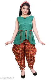 Cotton blend lehenga-choli for kids, Indian party wear with dupatta in leheriya pattern by SNIFFY